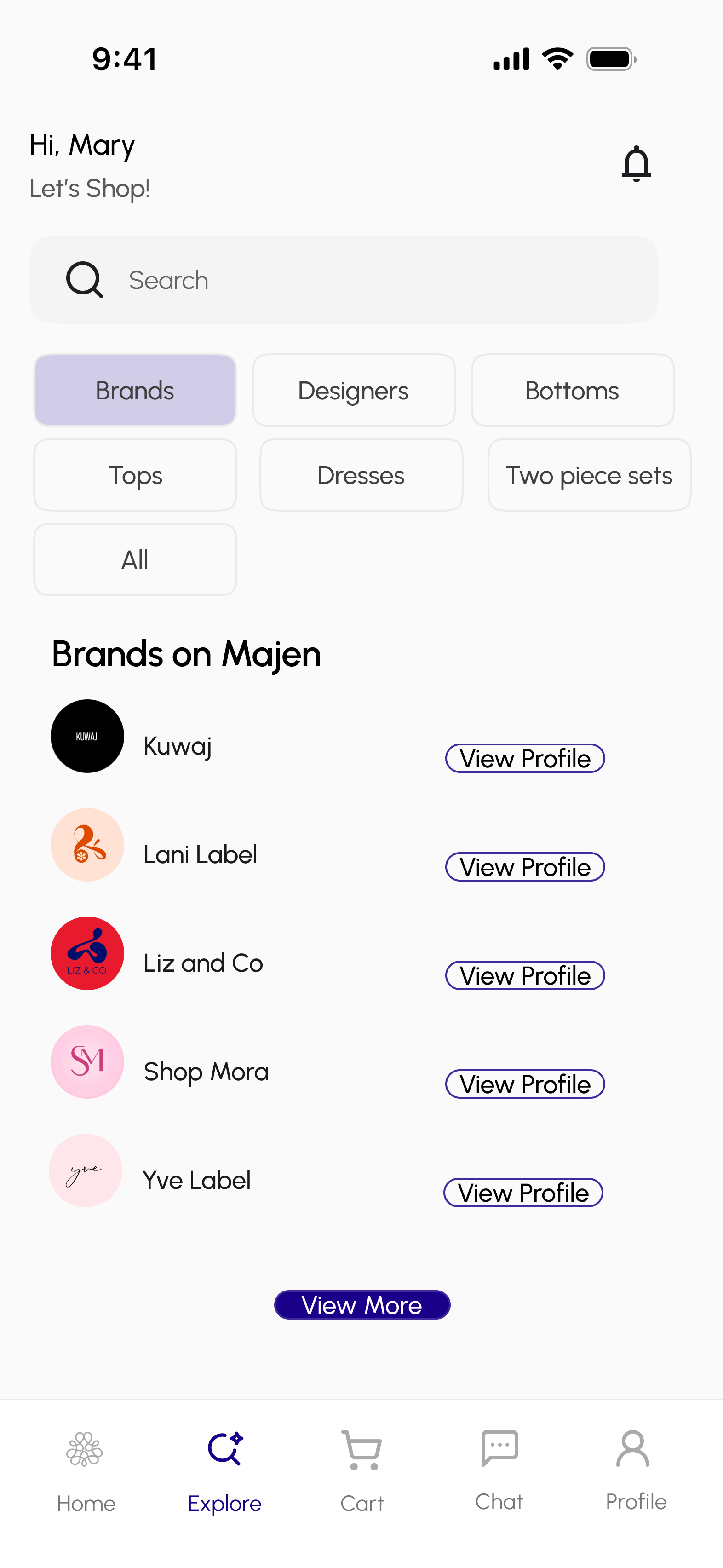 Brands on Majen explore screen