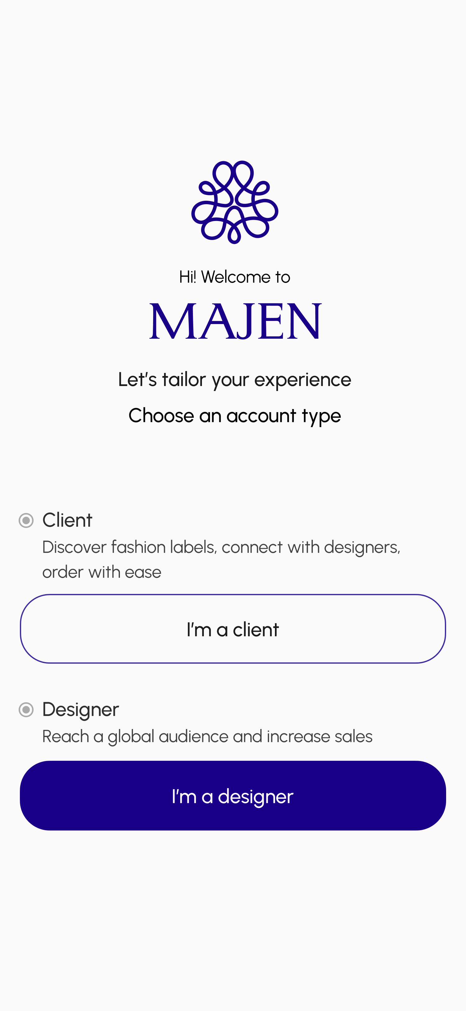 Majen onboarding screen